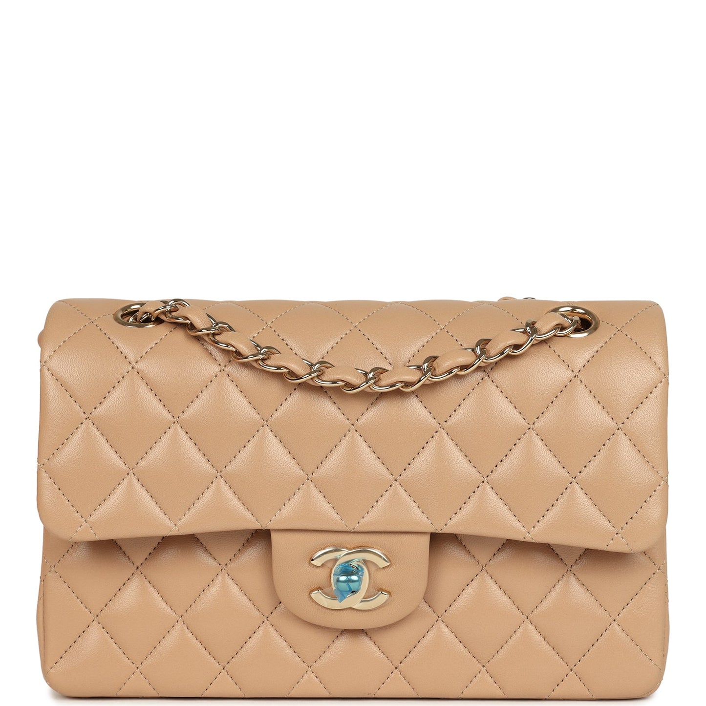 Chanel Small Classic Double Flap Dark Beige Lambskin Gold Hardware