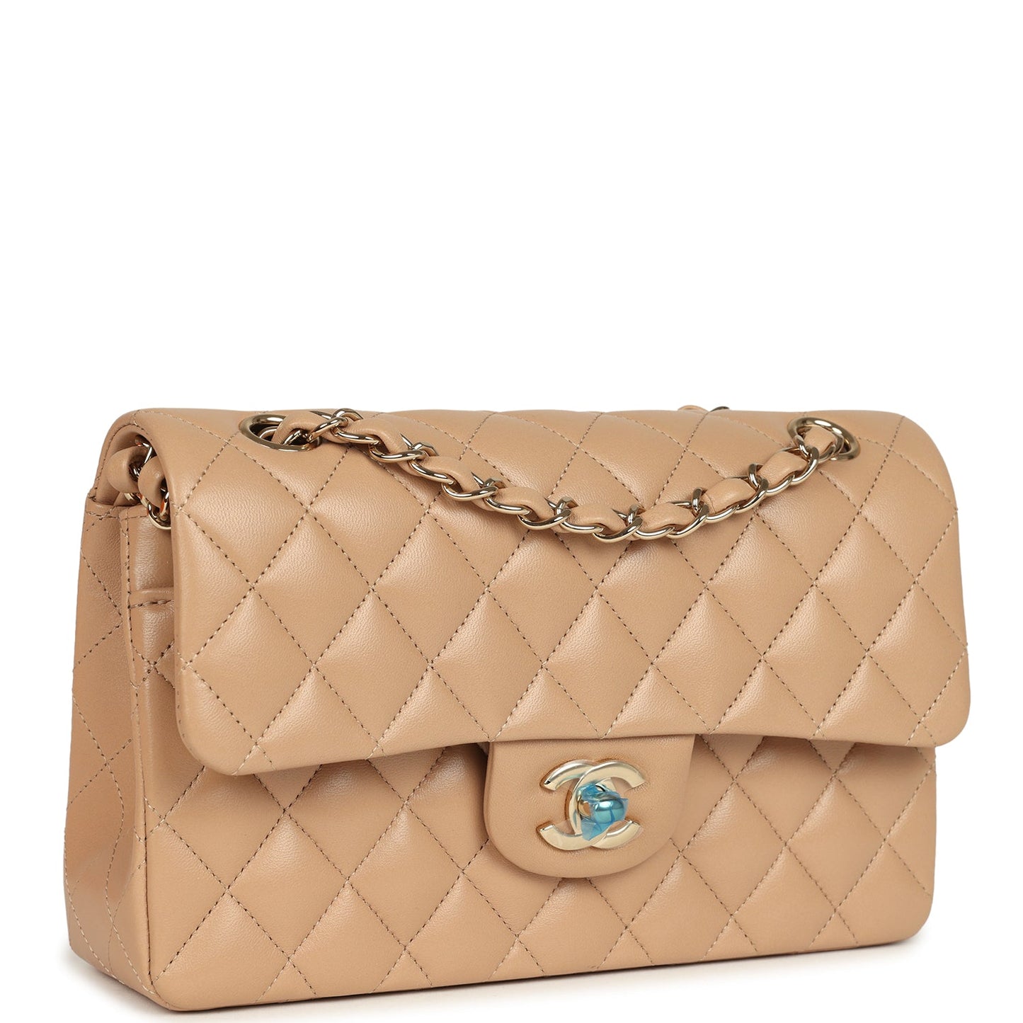 Chanel Small Classic Double Flap Dark Beige Lambskin Gold Hardware