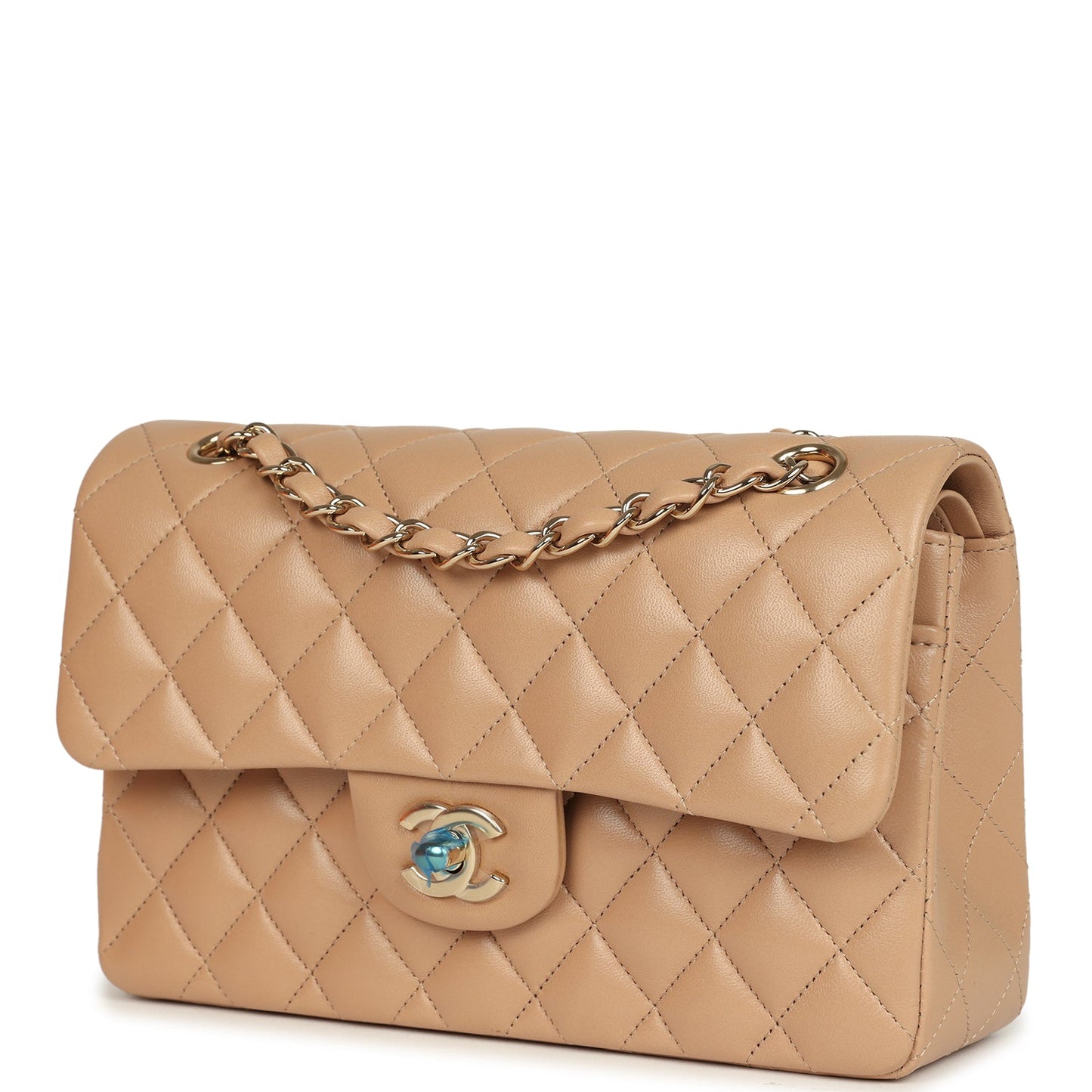 Chanel Small Classic Double Flap Dark Beige Lambskin Gold Hardware