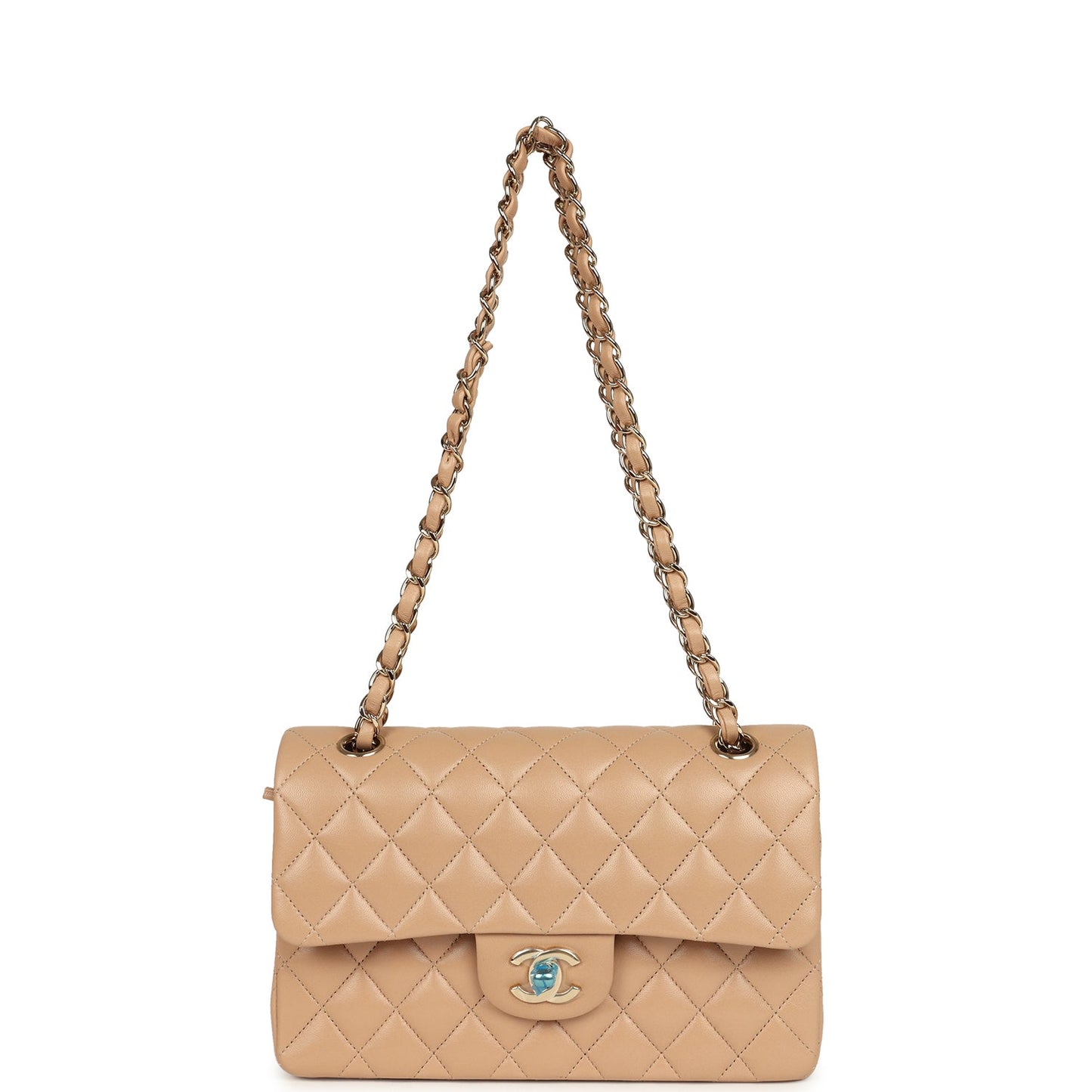 Chanel Small Classic Double Flap Dark Beige Lambskin Gold Hardware