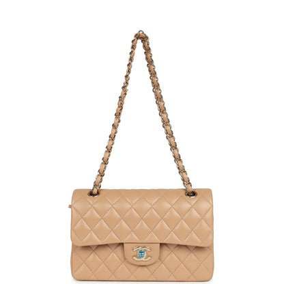 Chanel Small Classic Double Flap Dark Beige Lambskin Gold Hardware