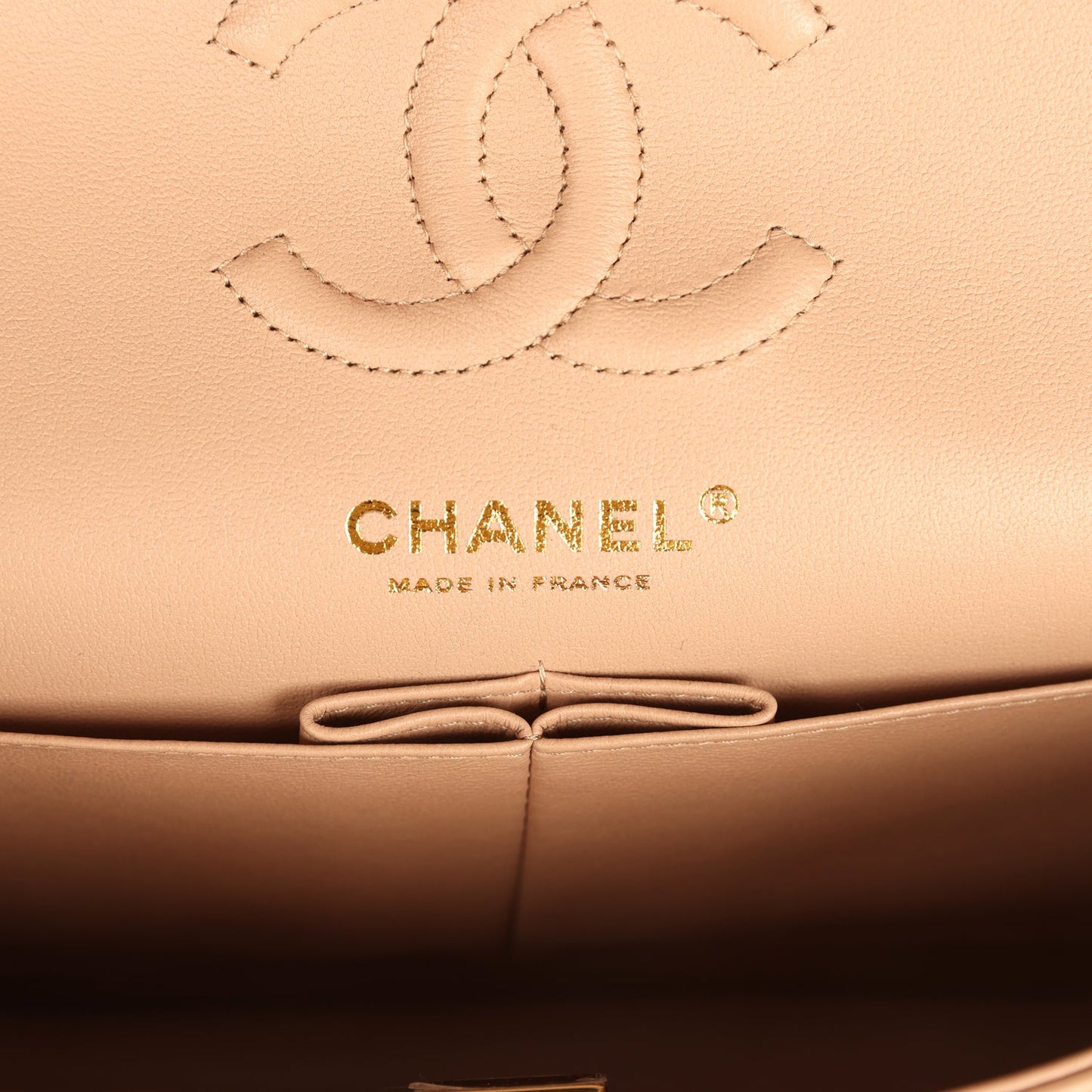 Chanel Small Classic Double Flap Dark Beige Lambskin Gold Hardware