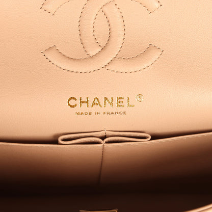 Chanel Small Classic Double Flap Dark Beige Lambskin Gold Hardware