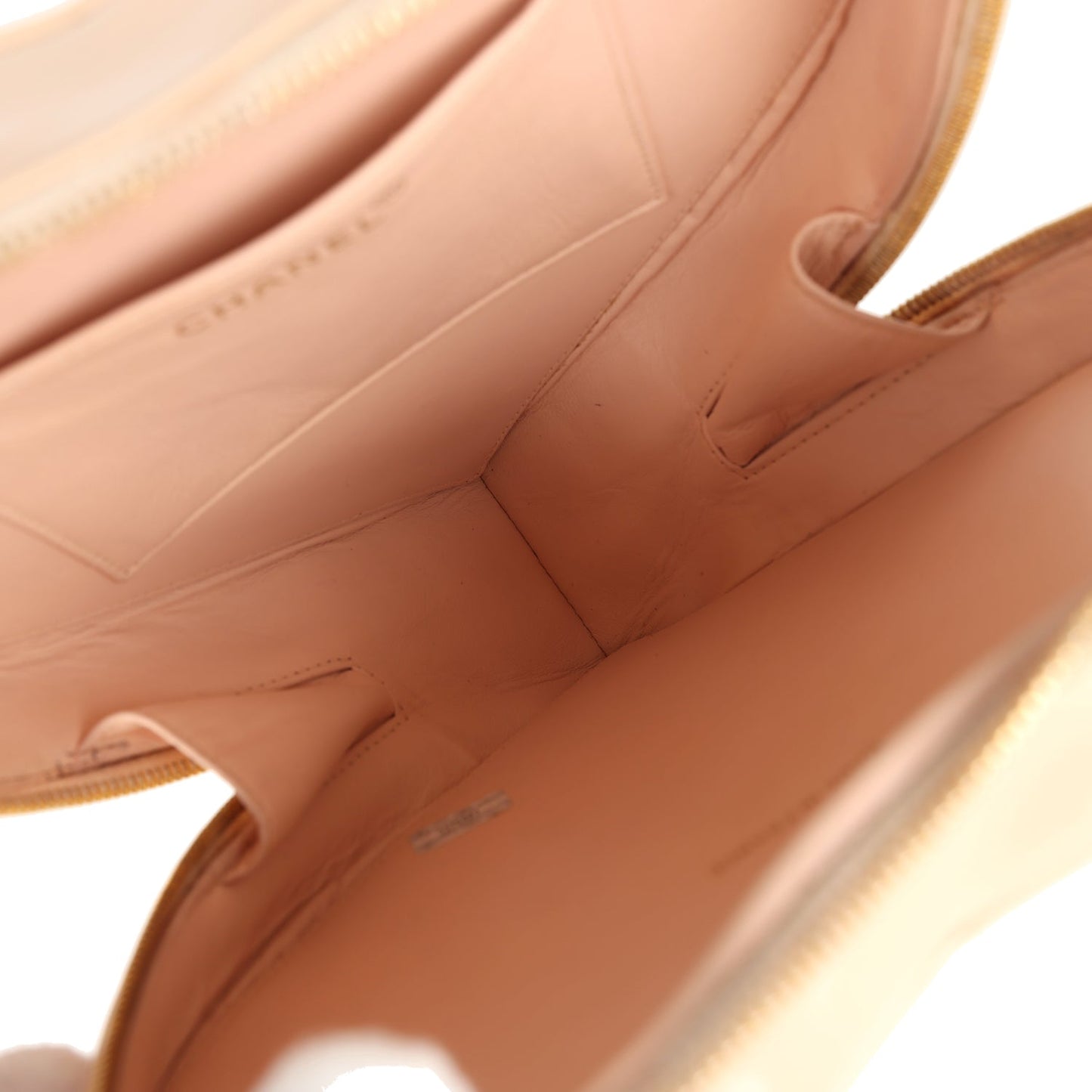 Vintage Chanel Heart Vanity Bag Beige and Black Patent Antique Gold Hardware