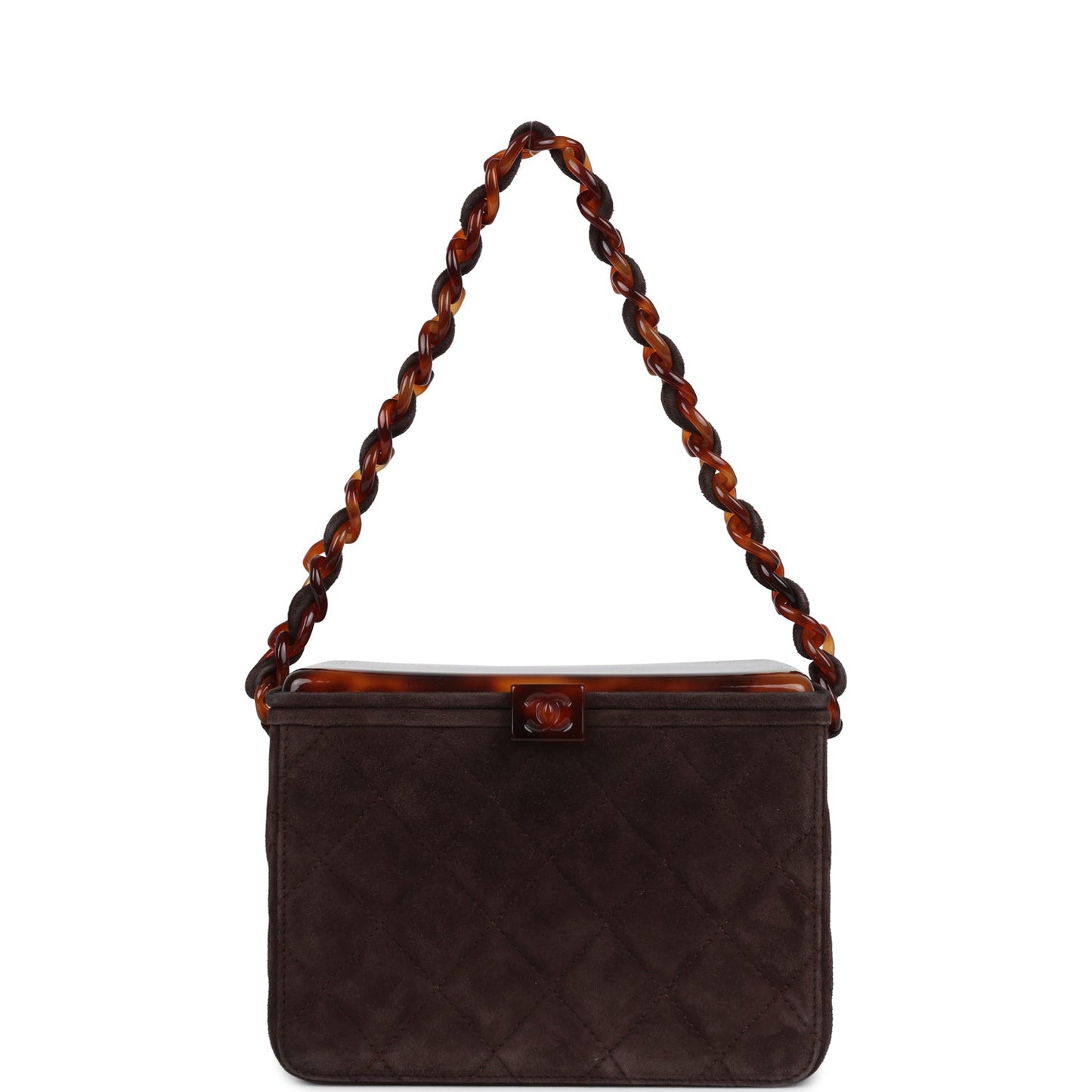 Vintage Chanel Vanity Box Bag Brown Suede and Tortoiseshell Bakelite Hardware