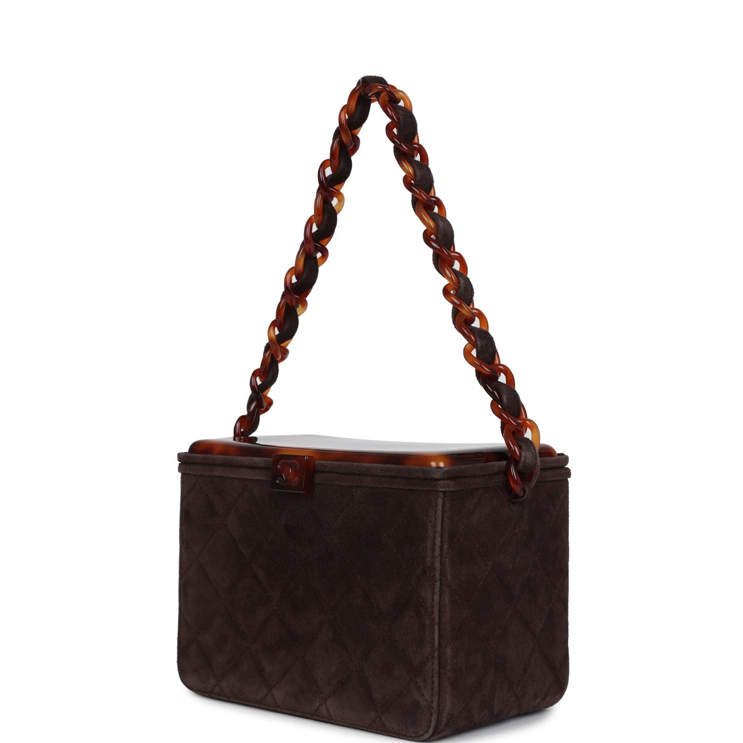 Vintage Chanel Vanity Box Bag Brown Suede and Tortoiseshell Bakelite Hardware