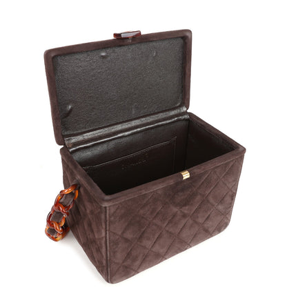 Vintage Chanel Vanity Box Bag Brown Suede and Tortoiseshell Bakelite Hardware