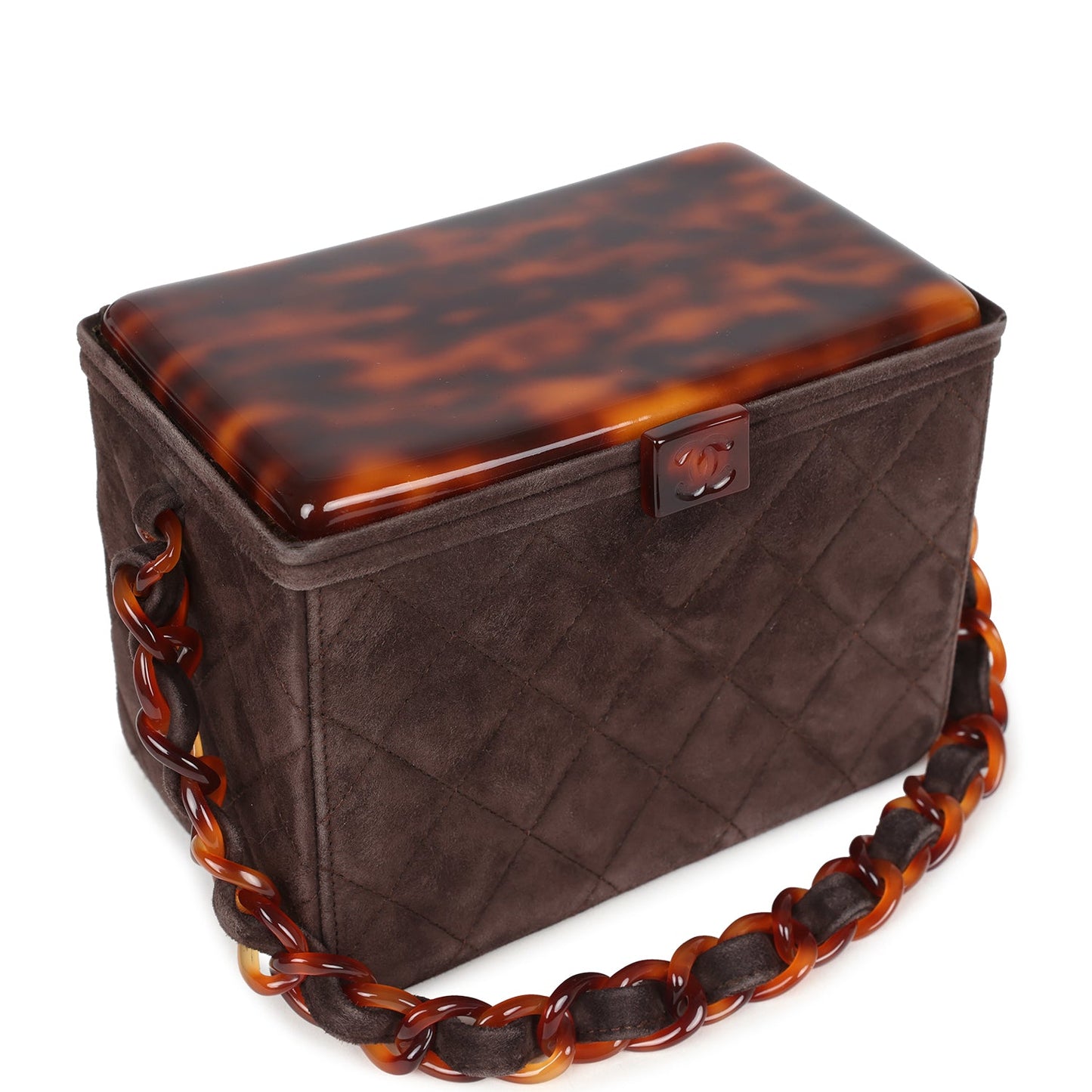 Vintage Chanel Vanity Box Bag Brown Suede and Tortoiseshell Bakelite Hardware