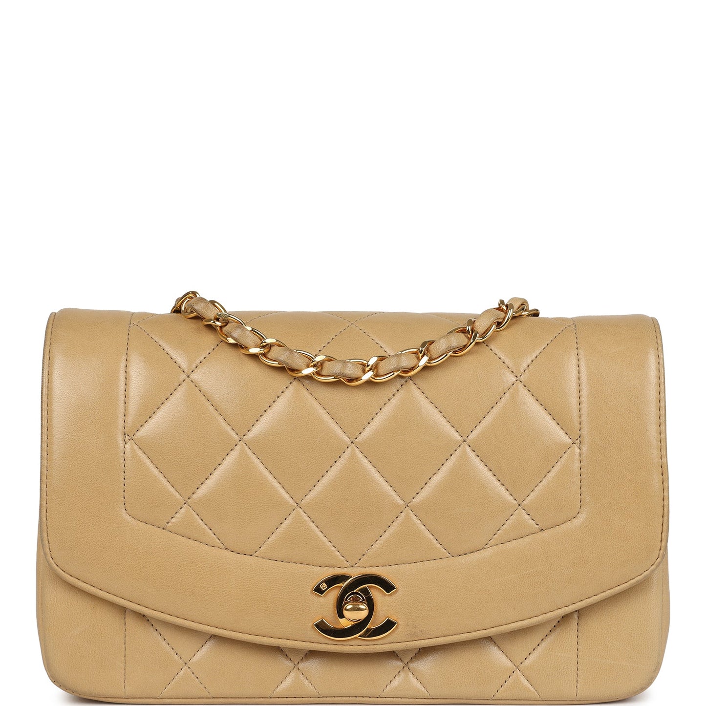 Vintage Chanel Small Diana Flap Bag Beige Lambskin Gold Hardware
