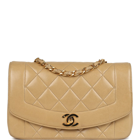 Vintage Chanel Small Diana Flap Bag Beige Lambskin Gold Hardware