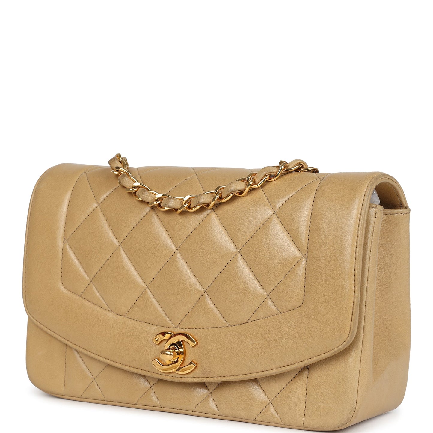 Vintage Chanel Small Diana Flap Bag Beige Lambskin Gold Hardware
