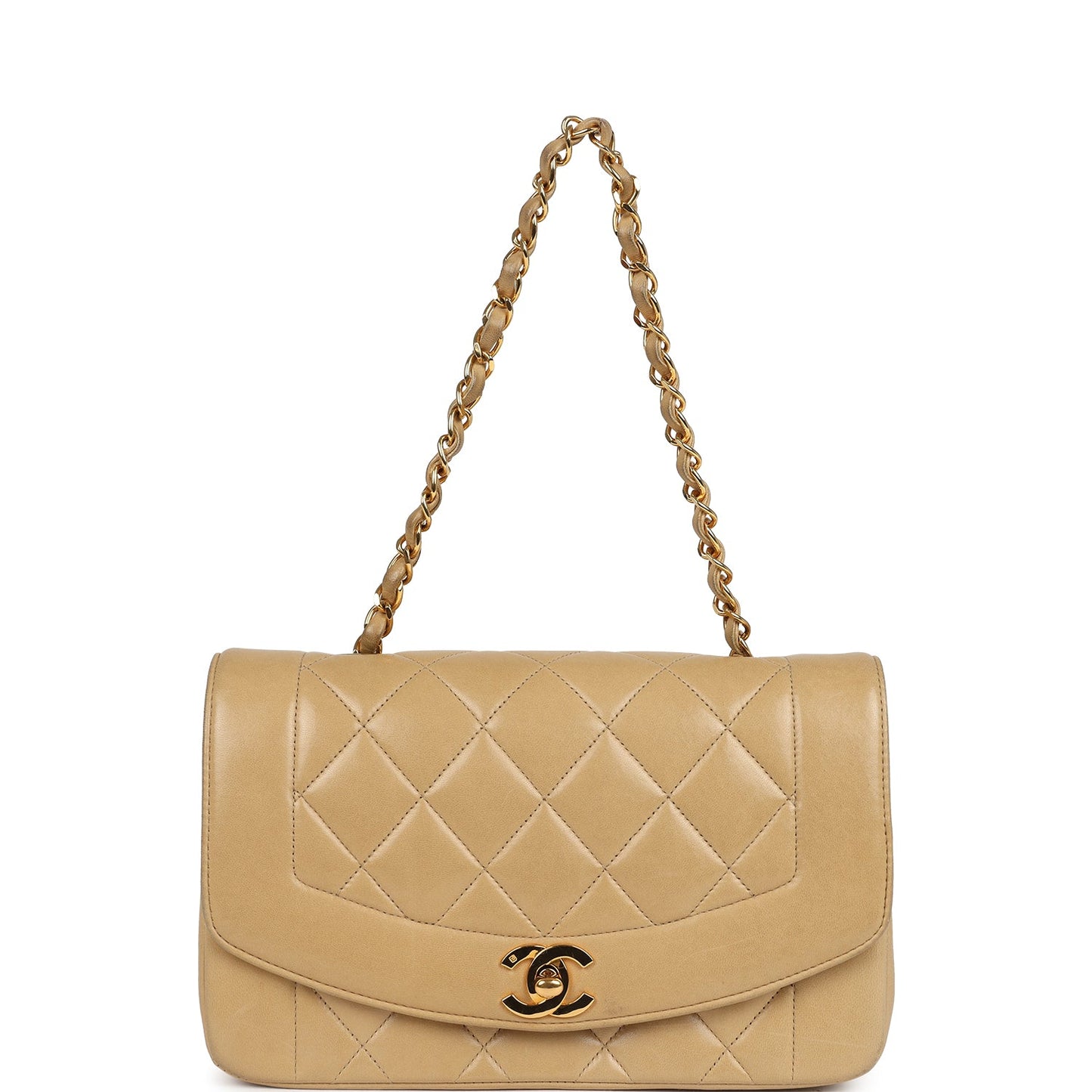 Vintage Chanel Small Diana Flap Bag Beige Lambskin Gold Hardware