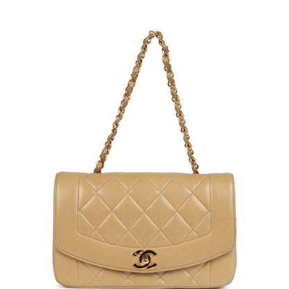 Vintage Chanel Small Diana Flap Bag Beige Lambskin Gold Hardware