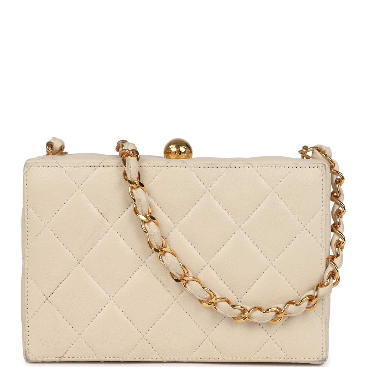 Vintage Chanel Box Clutch Bag Beige Lambskin Gold Hardware