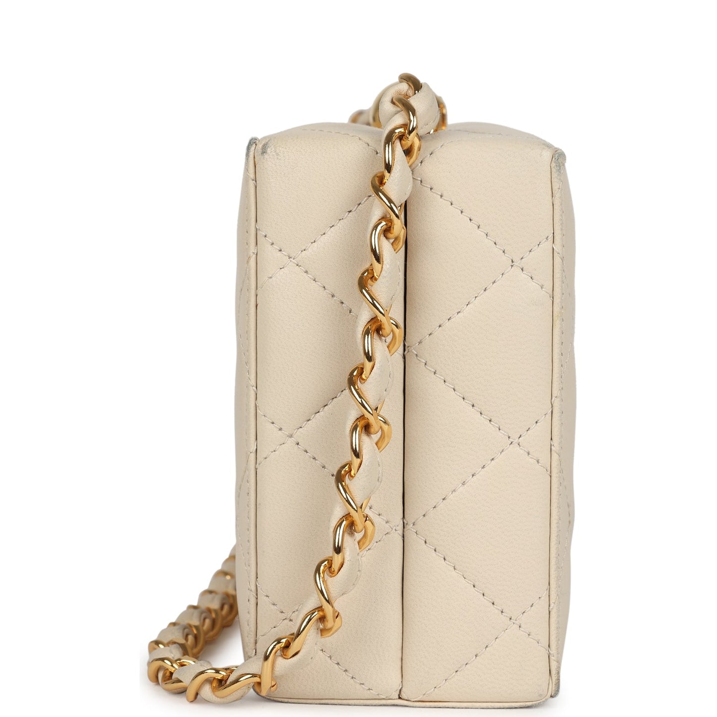 Vintage Chanel Box Clutch Bag Beige Lambskin Gold Hardware