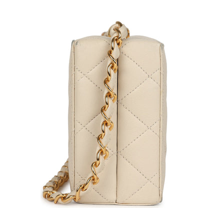 Vintage Chanel Box Clutch Bag Beige Lambskin Gold Hardware