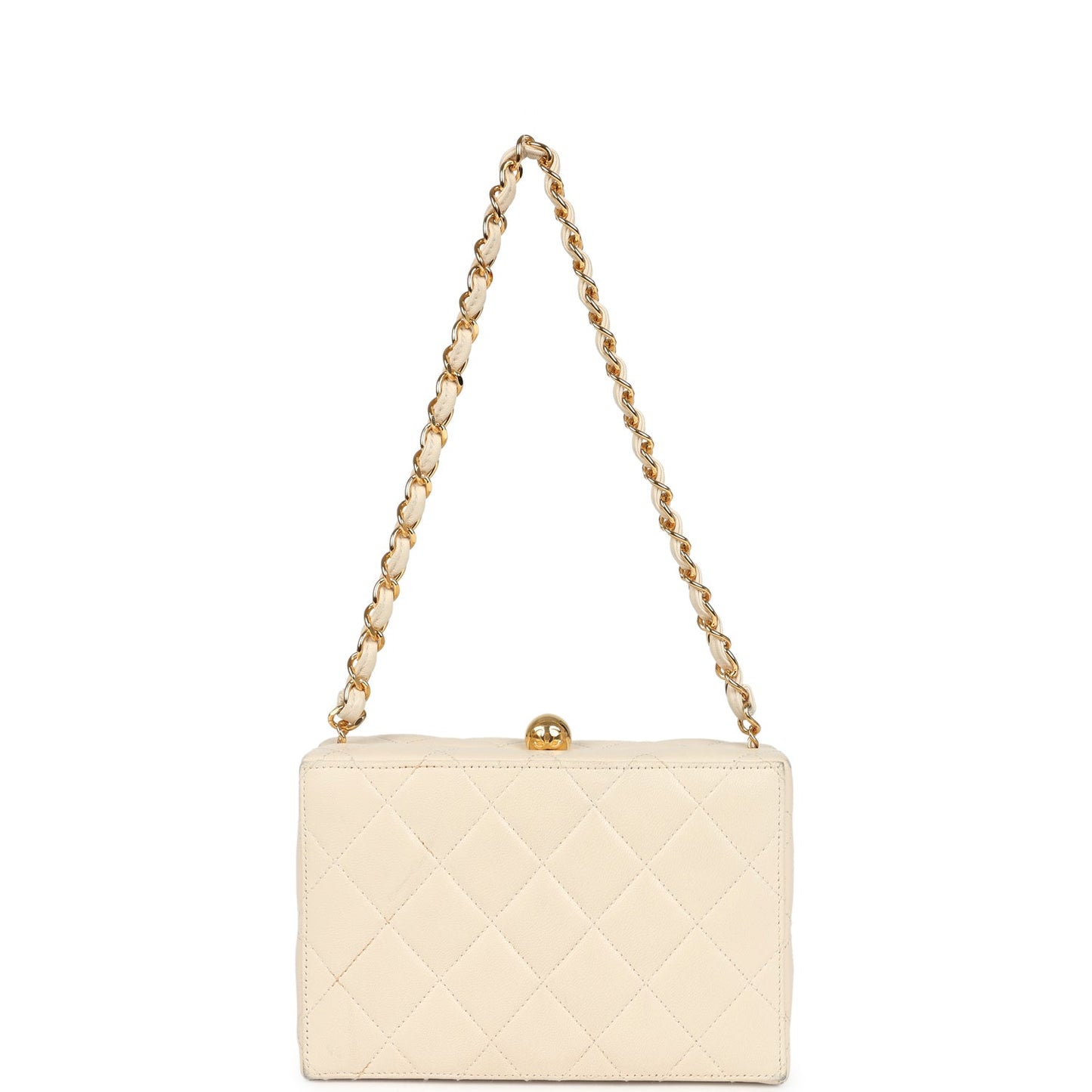 Vintage Chanel Box Clutch Bag Beige Lambskin Gold Hardware