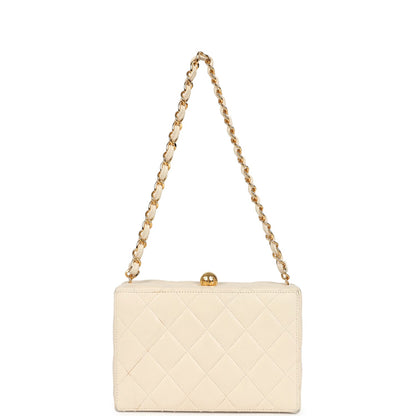 Vintage Chanel Box Clutch Bag Beige Lambskin Gold Hardware