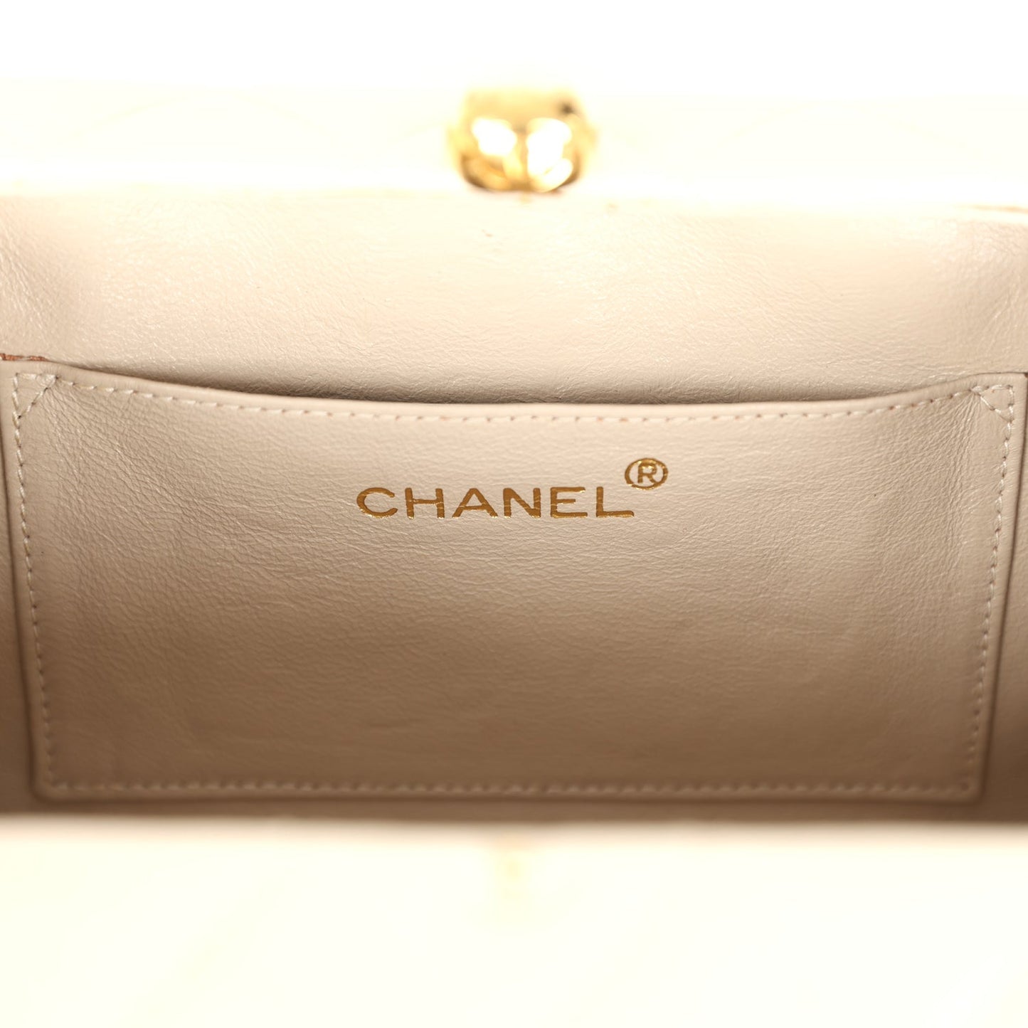 Vintage Chanel Box Clutch Bag Beige Lambskin Gold Hardware
