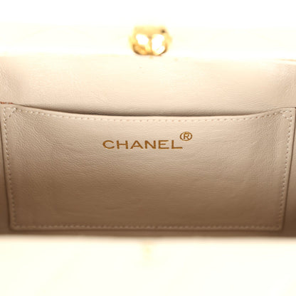 Vintage Chanel Box Clutch Bag Beige Lambskin Gold Hardware