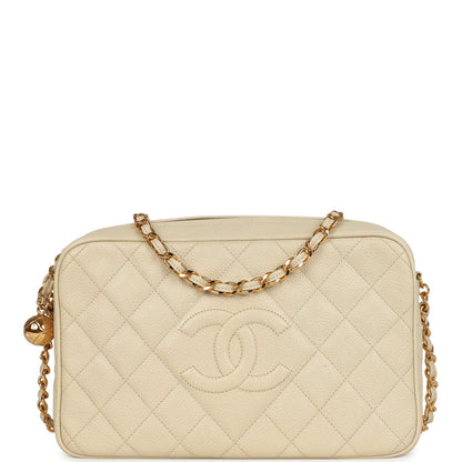Vintage Chanel Medium Camera Bag Light Beige Caviar Gold Hardware