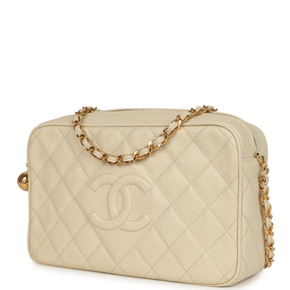 Vintage Chanel Medium Camera Bag Light Beige Caviar Gold Hardware