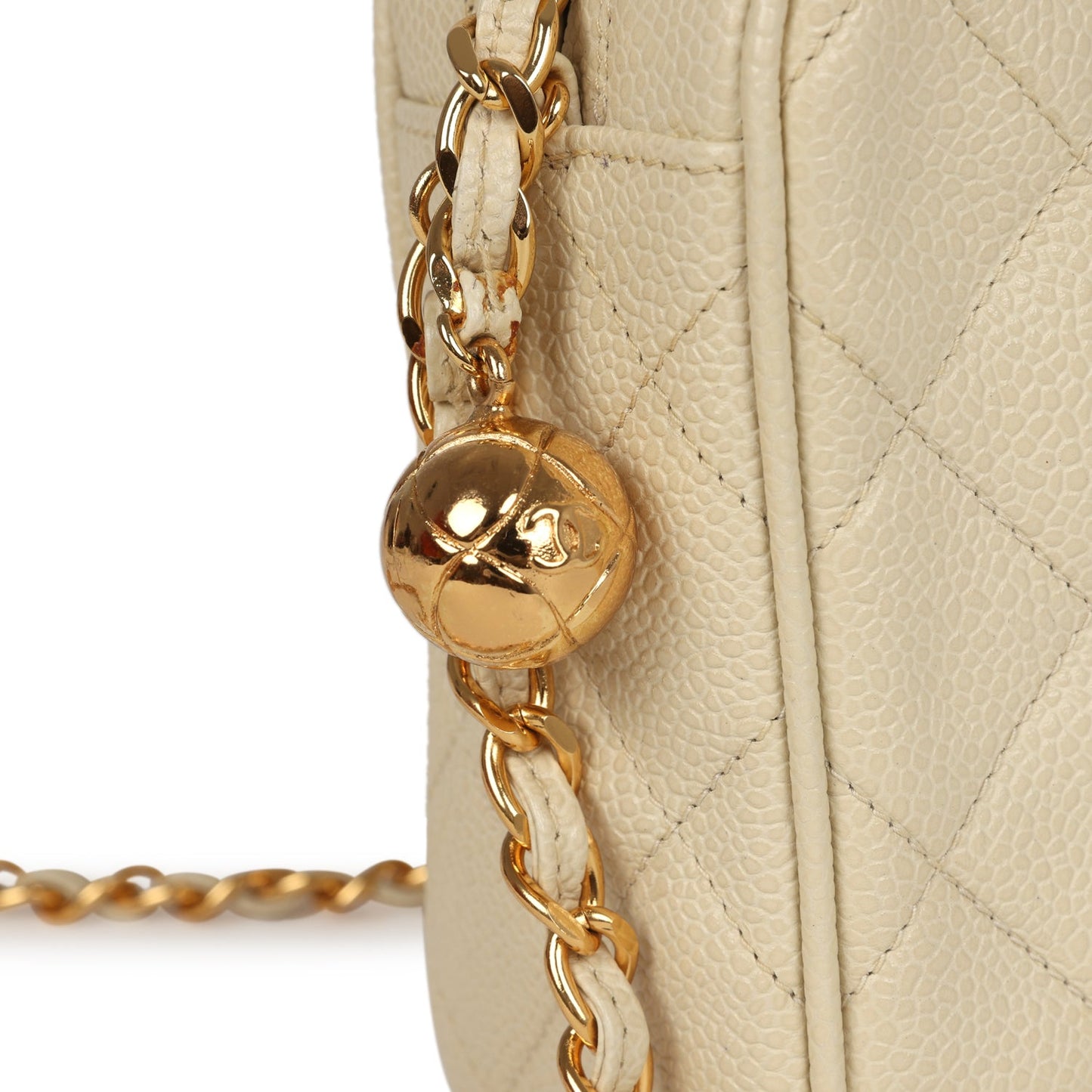 Vintage Chanel Medium Camera Bag Light Beige Caviar Gold Hardware