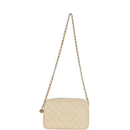 Vintage Chanel Medium Camera Bag Light Beige Caviar Gold Hardware