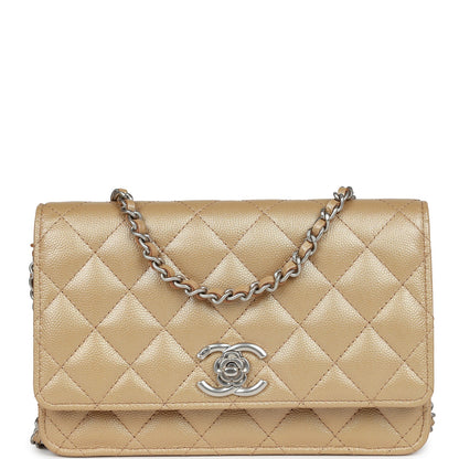 Chanel Wallet On Chain WOC Beige Iridescent Caviar Silver Hardware