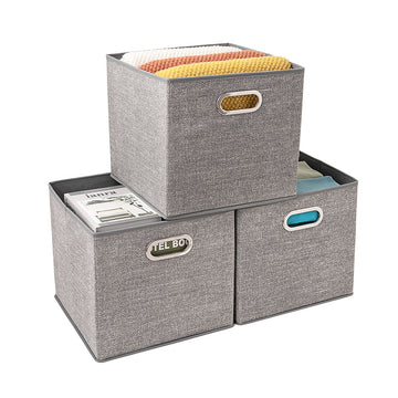 Collapsible Fabric Storage Bin – Cube Organizer with Metal Grommet Handles – Grey – Single