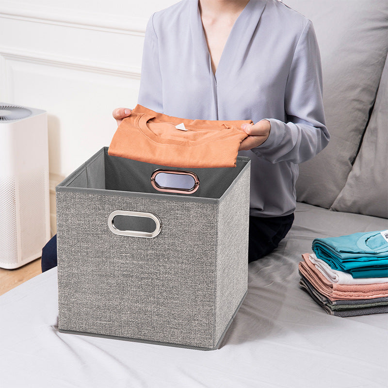Collapsible Fabric Storage Bin – Cube Organizer with Metal Grommet Handles – Grey – Single