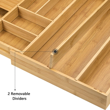 Bamboo Expandable Drawer Organizer for Cutlery – 33–56.2 × 43 × 6 cm – Natural